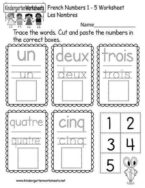 Kindergarten French Numbers Worksheet Printable French Math Worksheets, French Grade 1 Worksheets, French For Kids Beginner, French Worksheets For Kindergarten, French Numbers Worksheet, French Worksheets For Beginners, Kindergarten Language Worksheets, Kindergarten French, French Preschool Activities