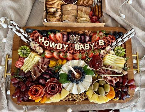 Cowgirl Charcuterie Board, Rodeo Charcuterie Board, Cow Themed Charcuterie Board, Western Theme Charcuterie Board, Western Charcuterie Board, Cowboy Theme Charcuterie Board, Cowboy Charcuterie Board, Charcuterie Board Farm Theme, Baby Boy Charcuterie Board