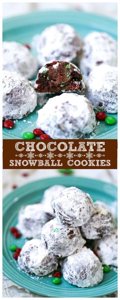 Indulge in the festive delight of Chocolate Snowball Cookies, a perfect holiday party snack. These chocolate desserts are a Christmas essential, adding a snowy charm to your table. Enjoy the rich, decadent taste of these chocolate cookies, encased in a powdered sugar shell for that magical holiday touch. A treat that's as fun to make as it is to devour! A must-try Christmas tradition! Chocolate Snowball Cookies Recipe, Chocolate Snowball Cookies, Snowball Cookie, Festive Dessert Recipes, Chocolate Snowballs, Easy Vegan Cookies, Christmas Cookie Recipes Holiday, Snowball Cookie Recipe, Russian Tea Cake