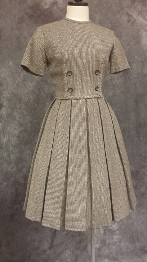 c.1955 dress of wool with box pleated skirt and Normay label.