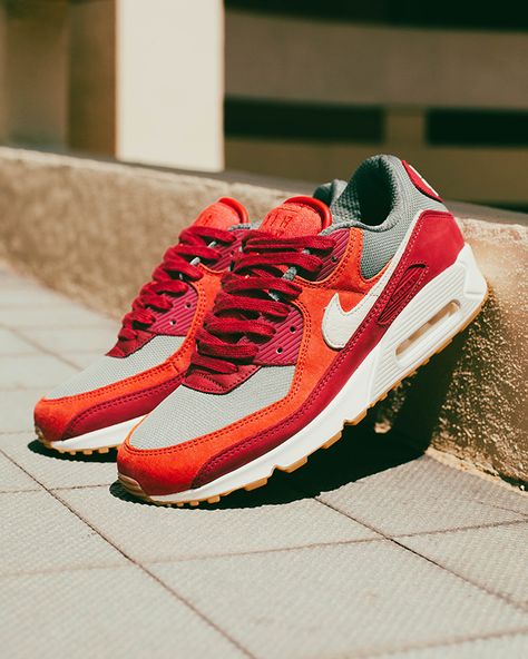 $75 + shipping (50% OFF) Nike Orange Sneakers With Red Sole, Functional Red Nike Sneakers, Nike Air Max Red Round Toe, Orange Air Max Sneakers For Streetwear, Nike Air Max Primary Colors, Air Max 90 Premium, Red Sneakers, Nike Air Max 90, Sale Price