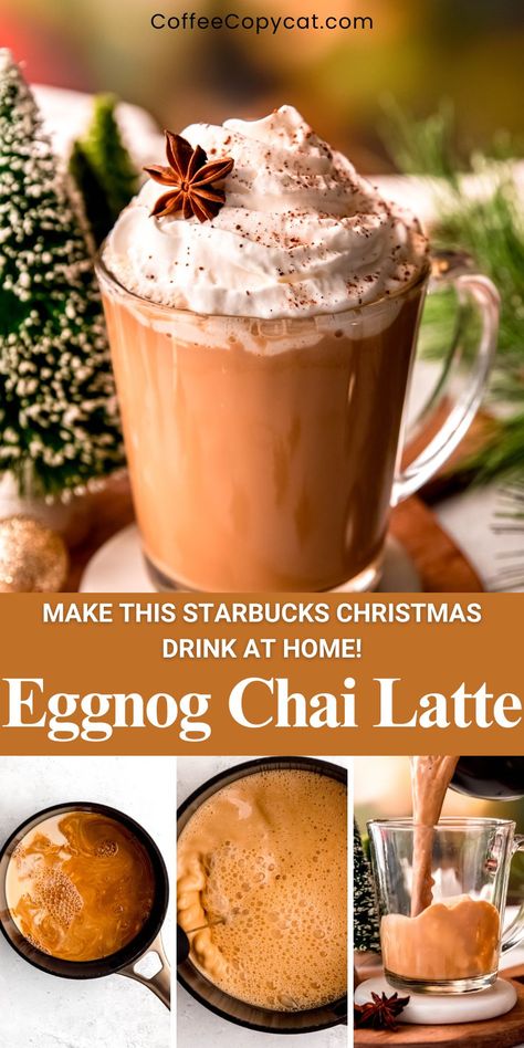 Starbucks Christmas Drinks, Starbucks Recipes At Home, Starbucks Lattes, Cinnamon Milk Tea, Hot Christmas Drinks, Eggnog Latte Recipe, Chai Tea Concentrate, Starbucks Coffee At Home, Chai Tea Latte Recipe