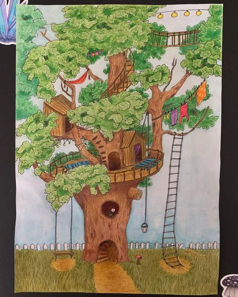 My weirdly proportioned treehouse in fineliner and coloured pencil #art #illustration #illustrationartists #artistsoninstagram #treehouse… | Instagram Treehouse Illustration, Coloured Pencil Art, Coloured Pencils, Illustration Artists, Pencil Art, 3rd Grade, Art Illustration, Tree House, Colored Pencils