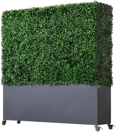 Small Outdoor Ideas, Boxwood Planters, Outside Hanging Lights, Outdoor Cooking Fireplace, Cooking Fireplace, Faux Outdoor Plants, Boxwood Hedge Wall, Artificial Hedges, Wall Mounted Planters