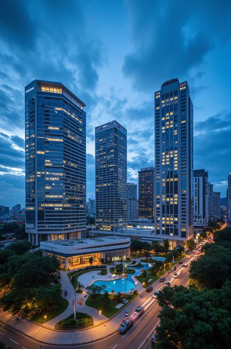 "Experience the vibrant energy of Bonifacio Global City at blue hour! ✨🌆  Gleaming skyscrapers, urban parks, and stunning artwork create a captivating cityscape. Explore the modern metropolis and discover the beauty of this dynamic Philippine destination! #BGC #Philippines #Cityscape #TravelGoals" Philippines City, Bgc Philippines, Lights Twinkle, Philippines Cities, Bonifacio Global City, Cloud Formations, Modern Metropolis, Global City, Southeast Asia Travel