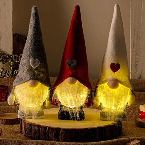 Christmas Gnome Lights Plush and Resin TomteFigurine for A Table Shelf Decorations Scandinavian Santa Ornaments Set of 3 (Grey + Red + White 8 Inches) : Amazon.ca: Home Scandinavian Santa, Wooden Ornaments Diy, Shelf Decorations, Elf Christmas Decorations, Elf Decorations, Crafts For Christmas, Personalised Christmas Decorations, Classy Christmas, Table Shelf