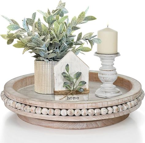 Amazon.com - Farmhouse Lazy Susan for Countertop, Lazy Susan Organizer for Cabinet,Counter Lazy Susan Turntable Organizer with Beads,360 Degrees Rotating Display Stand for Spice Racks,Centerpiece Tray,White Kitchen Table Tray, Countertop Lazy Susan, Winter Decorating After Christmas, Farmhouse Lazy Susan, Lazy Susan Decor, 2 Tier Tray Decor, Lazy Susan For Table, White Lazy Susan, Decorating After Christmas