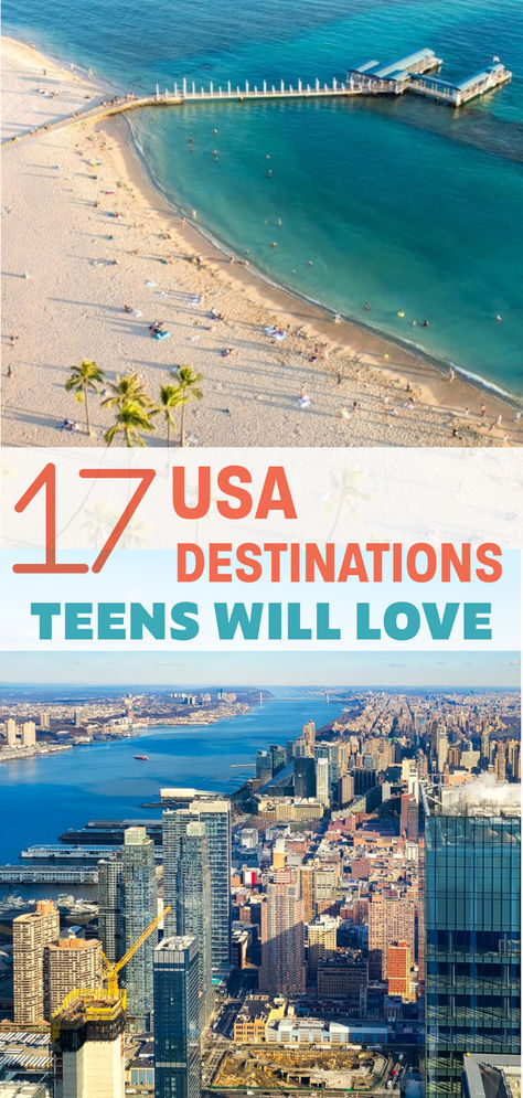 We know it can be hard to find a vacation destination in the U.S. that has something to offer teenagers. It’s easy to find activities and attractions that cater to kids and adults, but what about those adolescents who are looking for mature things to do and take part in age-appropriate cultural experiences?  Over the last few years, we’ve been traveling all over the USA to find destinations that our two teen daughters love – and there have been many places that they adored! Teen Vacation Ideas, Best Family Vacations With Teens, Us Family Vacations, Teen Vacation, Best Summer Vacations, Usa Cities, Best Vacation Destinations, Vacation Tops, Vacation Locations