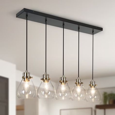 Uolfin 3-Light 22-in Brass Gold and Black with Bell Glass Modern/Contemporary LED Dry Rated Chandelier in the Pendant Lighting department at Lowes.com Liner Chandelier, Gold Kitchen Pendant Lights, Stylish Chandelier, Kitchen Island Light, Island Light Fixtures, Kitchen Chandelier, Kitchen Pendant, Kitchen Island Chandelier, Modern Kitchen Island