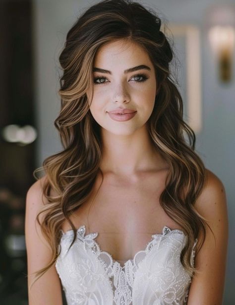 Gala Hairstyles For Long Hair, Partial Wedding Updo, Hairdo Wedding The Bride Half Up Half Down, Loose Romantic Wedding Hair Half Up, Side Do Bridesmaid Hair, Wedding Curly Hairstyles Half Up, Side Bangs Wedding Hair, Bridemaids Hairstyles For Long Hair Curls Half Up Half Down, Maid Of Honor Down Hairstyles