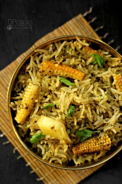 Baby Corn Biryani | How to Make Baby Corn Biryani | Baby Corn Potato Biryani Potato Biryani, Rice And Corn Recipe, Indian Sides, Vegetarian Recepies, Veg Recipes Of India, Biryani Recipes, Veg Biryani, Indian Rice Recipes, Baby Corn