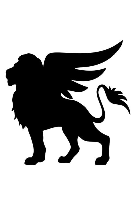 Silhouette, Winged Lion Silhouette Lion, Lion With Wings, Winged Lion, Ganpati Decoration Design, Ganpati Decoration, Lion Logo, Graphic Image, Decoration Design, Etching