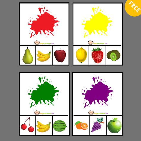 Color Matching Clip Cards For Toddlers | Free Fruit Color Matching Cards Fruit Matching Printable, Fruit Clip Art, Teach Colors, School Kids Crafts, Lacing Cards, Fruits For Kids, Free Printable Cards, Birthday Gifts For Boyfriend Diy, Free Fruit