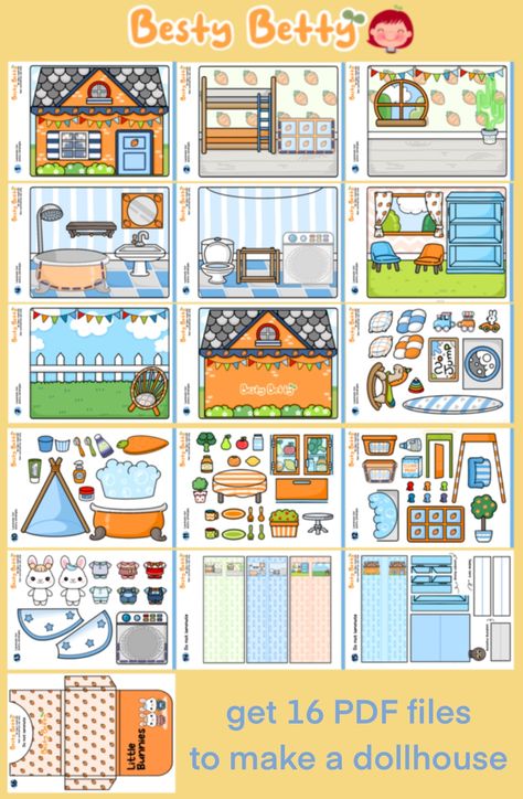 Hello Kitty Paper Dolls House, Paper Doll House Templates, Paper Doll House Template Printables Free, Paper Dolls Diy Printable, Paper Doll Duck House, Paperdoll House Printable, Katemade Printable Pdf, Paper Doll House Printable Free, Paper House Template Printables Free Pdf