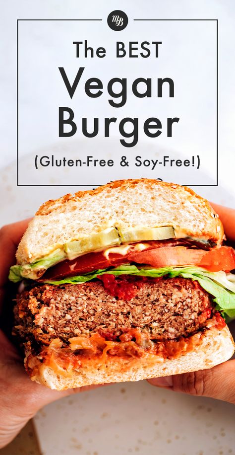 Our Vegan, GF, & Soy-Free Burgers combine savory shiitake mushrooms with cashews and brown rice for a SMOKY, RICH, and perfectly TENDER patty without any additives or hard-to-read extras...Trust us, you've gotta try these! #veganburgers #burgers #burgerrecipe #veganrecipes #plantbased #easyrecipes Best Vegan Burger, Vegan Burger Patties, Burger Alternatives, Wfpb Diet, Vegetarian Bbq, Veggie Burgers Recipe, Plant Based Lunch, Burger Toppings, Minimalist Baker