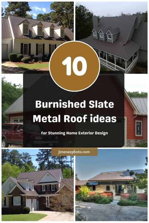 10 Burnished Slate Metal Roof ideas for Stunning Home Exterior Design – JimenezPhoto Painted Metal Roof Before And After, Burnished Slate Metal Siding, Black Metal Roof Houses Color Combos, Burnished Slate Metal Roof, Black Exterior House Colors, Slate Metal Roof, Metal Roof Houses Color Combos, Metal Roofs Farmhouse, Copper Roofing