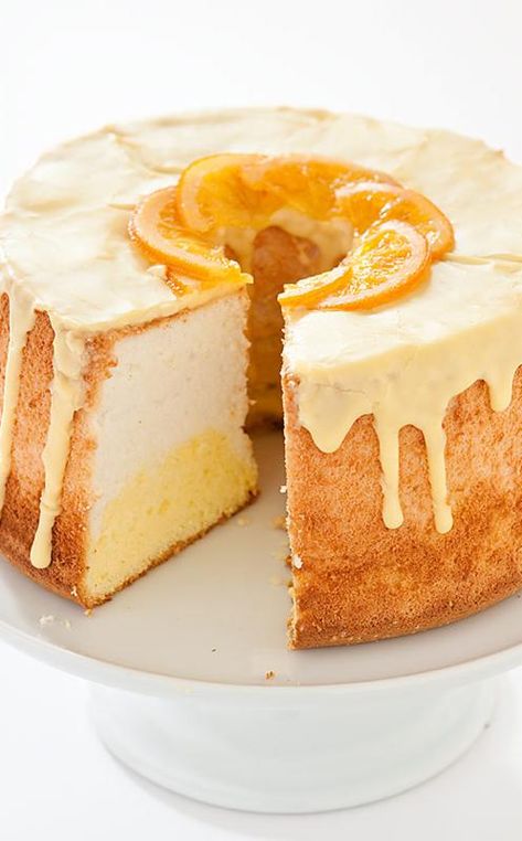 Daffodil Cake: Like the flower it's named for, this orange-kissed angel food cake is scented and sweet, with golden yellow and pale orange hues. Daffodil Cake, American Cake, Sponge Cakes, 2024 Recipes, Moist Cake, Orange Hues, Sugar Eggs, Pale Orange, Pound Cake Recipes