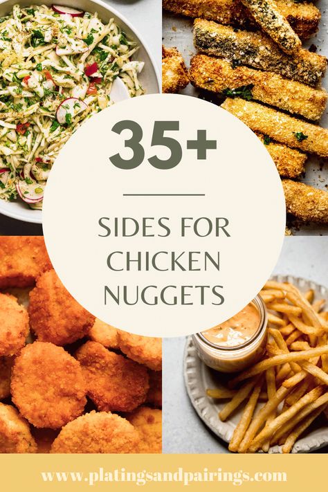 Looking for some simple sides for chicken nuggets? I've got you covered with this handy guide. From mac and cheese, to french fries, healthy sides & more! What Goes With Chicken Nuggets, What To Serve With Chicken Nuggets, Chicken Nuggets Dinner Ideas, Chicken Nugget Side Dishes, Chicken Nuggets Meal Ideas, Chicken Nugget Sides, Side Dishes For Chicken Nuggets, Chicken Nuggets And Sides, Sides For Chicken Nuggets