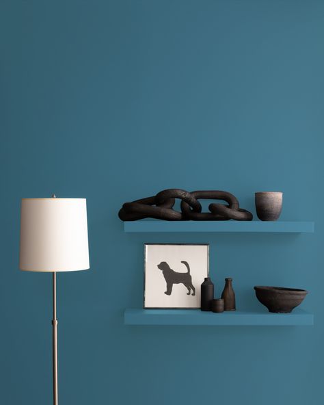 A smoky blue finished with a hint of warmth. Basement Mudroom, Exterior Wood Stain, Hale Navy, House Color Palettes, Wood Stain Colors, Benjamin Moore Colors, House Color Schemes, Contemporary Cottage, Contemporary Farmhouse