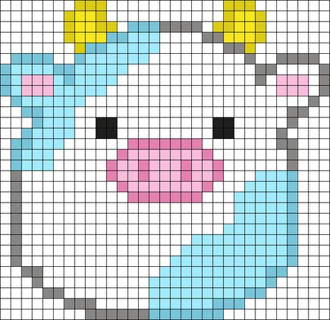 Perler Beads Ideas Squishmallow, Perler Beads Cows, Pixel Squishmallow, Squish Mellow Perler Bead Patterns, Stuff To Make With Perler Beads, Perler Bead Cow Pattern, Pearlier Beads Patterns, Cow Bead Pattern, Perler Bead Patterns Cow