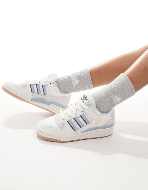 adidas Originals Forum Low CL sneakers in white and blue | ASOS Blue Forum Low, Forum Low Classic Shoes, Adidas Forum Low Trainers, Adidas Forum Low Light Blue, Adidas Forum Low Chalk White, Adidas Brand, Adidas Outfit, Fancy Shoes, Profile Design