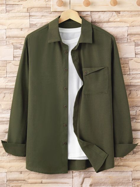 Olive Green Shirts For Men, Green Top Outfit Men, Mens Smart Casual Fashion, Men Green Outfit, Green Shirt Outfit Men, Olive Green Shirt Outfit, Plain Shirts For Men, Green Outfit Men, Trending Shirts For Men