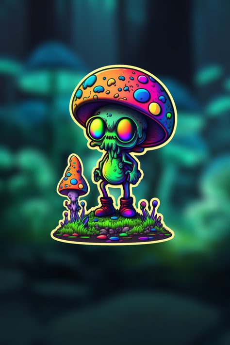 Studio Wall Ideas, Trippy Mushroom Art, Mushroom Alien, Alien Mushroom, Mushroom Inspiration, Mushroom Drawings, Diy Hanging Chair, Wizard Tattoo, Mushroom Man