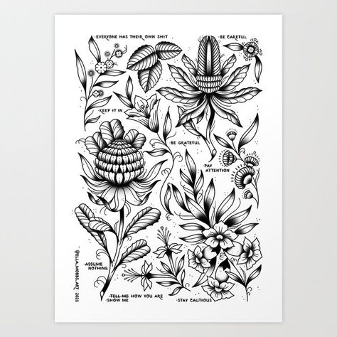 Tattoo Australian Flowers, Cute Traditional Tattoo, Traditional Tattoo Stickers, Sugar Skull Girl Tattoo, Day Of The Dead Tattoo, Dead Tattoo, Skull Girl Tattoo, Native Tattoos, Book Outline