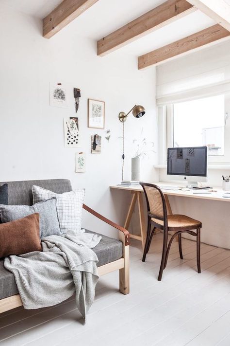 A studio is transformed into a lovely guest room | my scandinavian home | Bloglovin’ Office Bedroom Combo, Bedroom Office Combo, Guest Room Office Combo, Bedroom Office Space, Guest Bedroom Home Office, Cool Home Office, Office Guest Bedroom, Guest Bedroom/office, Home Office/guest Room