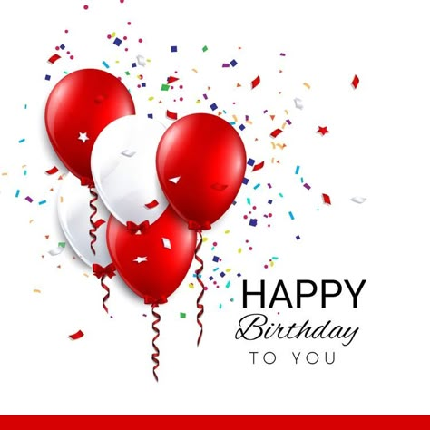 Balloons- red & white with confetti - OK for man Happy Birthday Hd Images, Hbd Wishes, Beautiful Happy Birthday Images, Cool Happy Birthday Images, Happy Birthday Hd, Birthday Wishes Gif, Beautiful Happy Birthday, Sympathy Notes, Best Happy Birthday