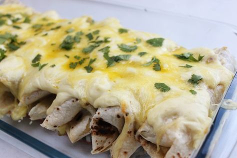 Bean Burritos with White Cream Sauce #mexicanfoodrecipes #burrito #dinner #easy #quick White Cream Sauce, Frozen Burritos, Cream Cheese Sauce, Bean Burritos, Diced Green Chilies, It Funny, Dinner Easy, Refried Beans, Cream Of Chicken