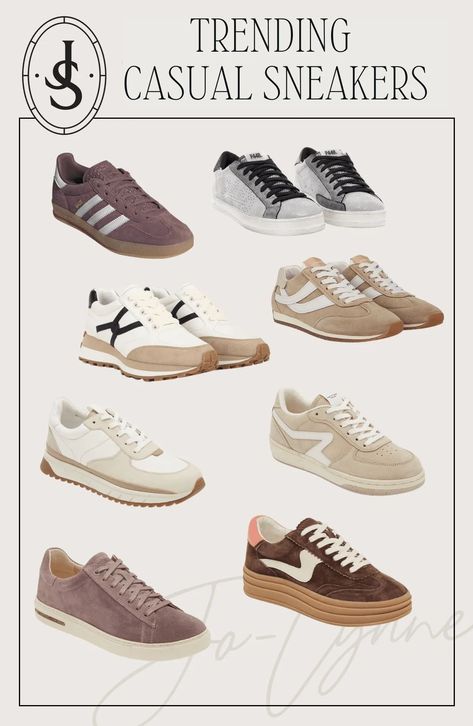 Jo-Lynne Shane is sharing a list of her favorite trending sneakers to complement your casual outfit. Follow for more styling tips for women over 40 and fashion finds. Trend Sneakers 2024 Woman, Casual Everyday Outfits, Classy Flats, 2024 Clothes, Best White Sneakers, Over 40 Outfits, Fashion Trend Report, Fashion Capsule Wardrobe, Casual Sneakers Women