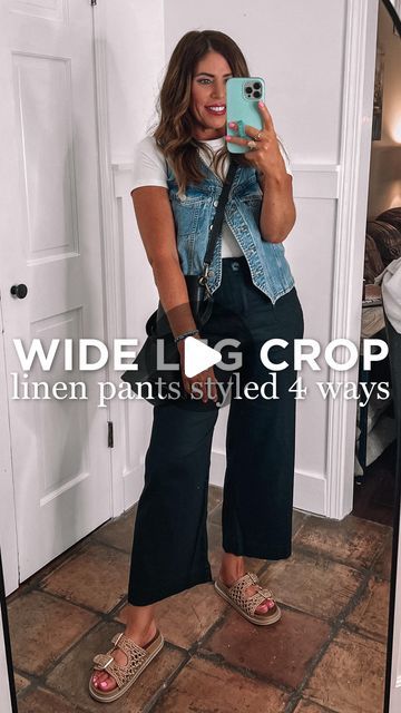 MELISSA // Everyday Style on Instagram: "❤️Comment SHOP below to receive a DM with the link to shop this post on my LTK ⬇ https://liketk.it/4FG12  Best selling wide leg crop linen pants styled four ways! On sale 20% off exclusively through LTK, thru the 12th!  They are a high-rise, stretchy, cropped fit & so comfy! they come in 12 colors and they are true to size! . Jewelry is @wearethenarrative and you can save 20% off with my code DELPHA20   #ltksalealert #ltkover40 #ltkstyletip #anthrostyle #linenpants #springoutfitideas #over40style #targetsandals #quincepartner" Cropped Linen Pants Outfit, How To Style Wide Leg Linen Pants, Cropped Wide Leg Pants Outfit, Cropped Pants Outfit, Linen Pants Style, Anthro Style, Dress Pants Outfits, Linen Pants Outfit, Wide Leg Pants Outfit