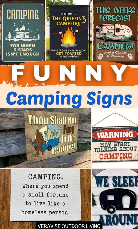 Funny Camping Signs Rv Camping Organization, Funny Camping Signs, Campsite Signs, Rv Signs, Decorating Your Rv, Roast Marshmallows, Rv Camping Trips, Fall Packing, Camper Signs