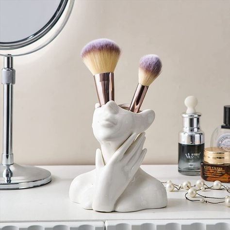 Ceramic Face, Boho Vase, Makeup Storage Organization, Brush Storage, Face Vase, Makeup Brush Storage, Face Makeup Brush, Desktop Decor, Keramik Vase