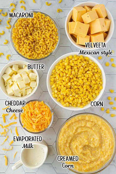 Cheesy Corn Casserole With Noodles, Mac N Corn Casserole, Corn Mac And Cheese Casserole, Mac N Cheese Corn Casserole, Macaroni And Corn Casserole Velveeta, Mac And Corn Casserole, Cornbread Mac And Cheese, Mac And Corn, Corn Noodle Casserole