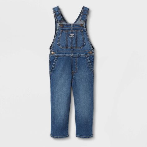 An OshKosh classic here. Whether worn for picture day, a special occasion or even his most fun play date, you can't go wrong with comfy overalls with all the great details. There's adjustable shoulder straps, an OshKosh logo patch and even stretch denim for added comfort. Then, to make it even better, you can roll and cuff the legs to highlight his individual style - even if he is still learning it! These overalls for toddler boy will not disappoint. Comfy Overalls, Khaki Overalls, Overalls Boys, Blue Jean Overalls, Toddler Vest, Overall Jumper, Toddler Overalls, Cute Overalls