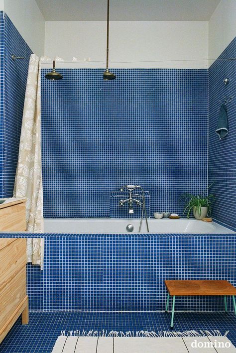 Tiled Bathroom, Blue Bathroom Tile, Interior Desig, Bad Inspiration, Aesthetic Bathroom, Blue Bathroom, Bathroom Renos, Interior Design Studio, House Inspo