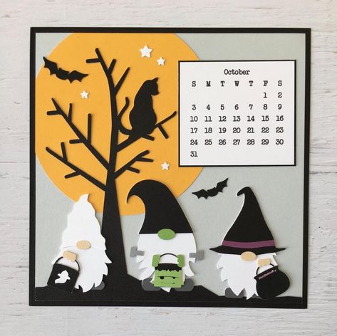 Gnome Dies, Scrapbook Calendar, 3d Paper Projects, Halloween Paper Crafts, Diy Calendar, Diy Gnomes, Adult Crafts, Halloween Paper, Drawing Artwork