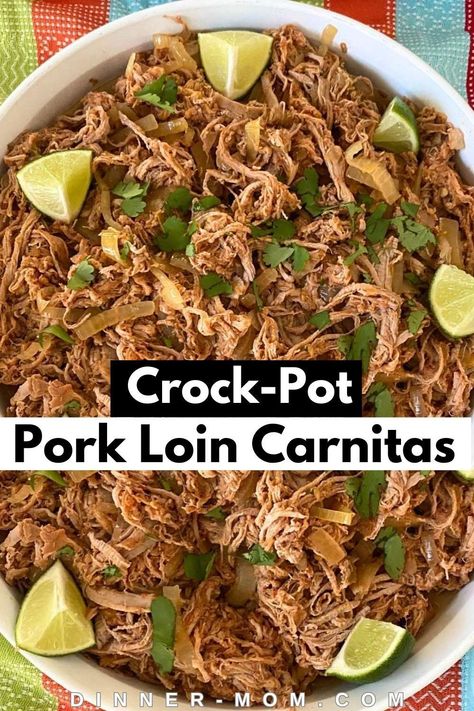 Crock-pot pork loin carnitas are the best easy lunch or dinner that's made entirely in the slow cooker. These carnitas pair well with any Mexican side to make a flavorful meal that kids and adults will love. This flavorful meat is made with only three ingredients, including a flavorful peach salsa. You can make this meat at the beginning of the week and use it for your tacos, burritos, nachos, loaded fries, and soups. Try this recipe today! Pork Tenderloin Carnitas Slow Cooker, Pork Loin Carnitas, Pork Tenderloin Carnitas, Baked Turkey Tenderloin, Carnitas Slow Cooker, Pork Tenderloin Crock Pot Recipes, Mexican Pork Recipes, Pork Loin Crock Pot Recipes, Nachos Loaded