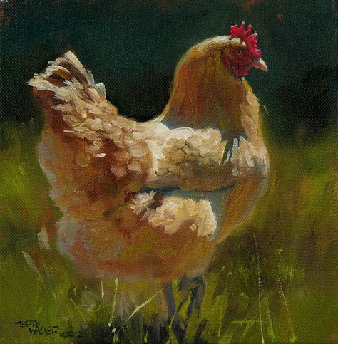 Terri Wagner Oil Painting Gold Hen Chicken Paintings By Terri - Chicken Oil Painting Paintings Of Chickens, Famous Oil Paintings, Farm Animal Paintings, Chicken Pictures, Rooster Painting, Beautiful Chickens, Chicken Painting, Rooster Art, Image Painting