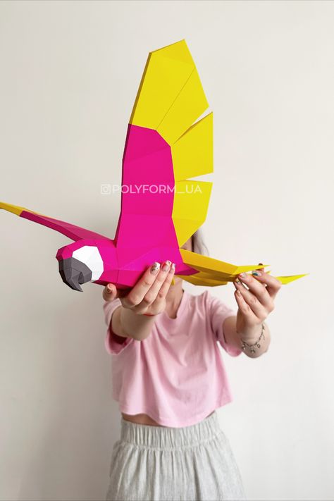 Etsy shop https://www.etsy.com/listing/695599196/parrot-1-low-poly-bird-papercraft Parrot Diy Craft, Parrot Paper Craft, Parrot Template Printable, 3d Paper Bird, Tiki Table, Paper Mache Parrot Diy, 3d Parrot Paper Craft, Paper Mache Parrot, Paper Bird