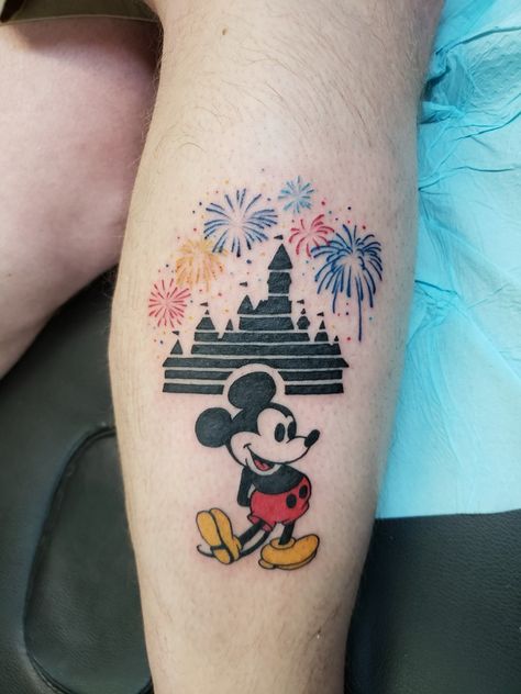 Disney Fireworks Tattoo, Firework Tattoo, Mickey Tattoo, Mouse Tattoo, Mickey Mouse Tattoo, Disney Fireworks, Mouse Tattoos, Tattoo Old School, Disney Tattoos