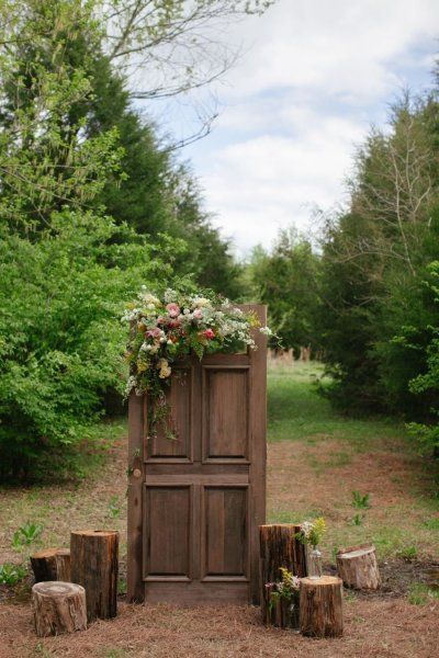 Floral Event Design, Shabby Chic Wedding, Ceremony Backdrop, Vintage Door, Backyard Wedding, Wedding Backdrop, Chic Wedding, In The Woods, Secret Garden