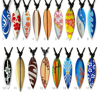 Surfer Necklace Surfboard Handpainted Wood Surfboard Necklace Pendant HK30 | eBay Piercings Earrings, Surf Necklace, Wood Surfboard, Wood Jewelery, Surf Jewelry, Beach Items, Pretty Jewelry Necklaces, Surfboard Art, Surfboard Design