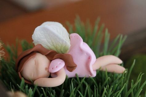 Hand Sculpted Sleeping Fairy - Polymer Clay - Terrarium Accessory - Fairy Garden - Miniature Garden - Accent - Made to Order: Fairy Made Of Clay, Fairy Polymer Clay Doll, Diy Clay Fairy Garden Accessories, Clay Terrarium, Clay Fairy Garden, Fairy Clay, Sleeping Fairy, Clay Fairy, Polymer Clay Fairy