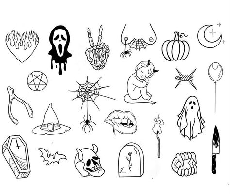 halloween style tattos stencils Halloween Tattoo Flash, Beginner Tattoos, Sharpie Tattoos, Ghost Tattoo, Witch Tattoo, Flash Tattoo Designs, Small Tattoos Simple, Tattoos Geometric, Spooky Tattoos