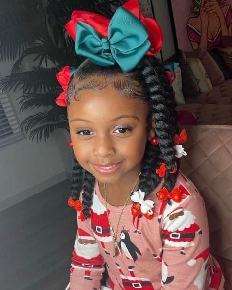 Baby Girl Christmas Hairstyles Black, Toddler Christmas Hairstyles Girl Black, Christmas Kid Hairstyles, Simple Hairstyles For Kids Black, Christmas Braids For Black Kids, Kids Holiday Hairstyles, Christmas Hairstyles For Kids Black, Natural Girl Hairstyles, Girls Back To School Hairstyles