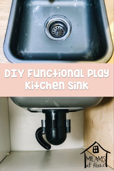 Upgrade your play sink with a few simple tools and $15 dollars in RV parts! Ikea Montessori Kitchen, Functional Play Kitchen, Ikea Montessori, Diy Sink, Functional Play, Kitchen Sink Diy, Diy Kids Kitchen, Rv Sink, Ikea Play Kitchen