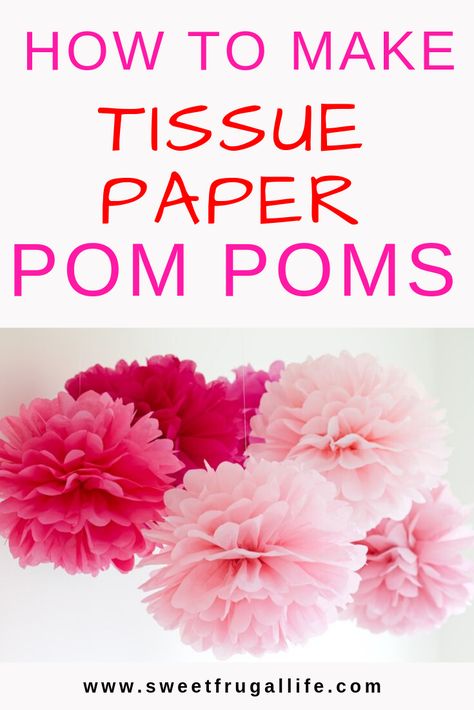 How to make tissue paper pom poms tutorial. This fun craft is an easy diy project. Make Tissue Paper Pom Poms, Dollar Store Crafts For Kids, Cheap Crafts For Kids, Crafts For Kids Winter, Tissue Paper Ball, Pom Pom Tutorial, Pretty Decorations, Kids Activities At Home, Paper Pom Pom